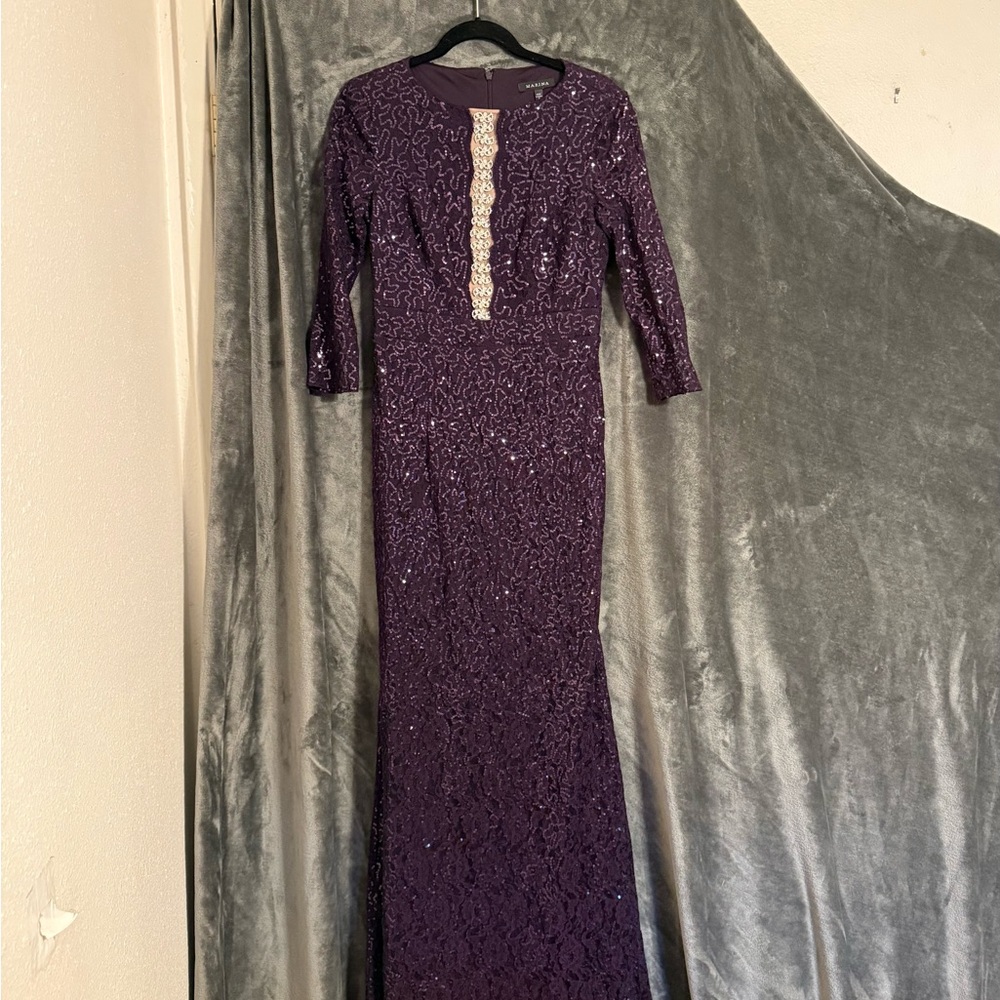 MARINA Purple V-Neck 3/4 Sleeve Gown